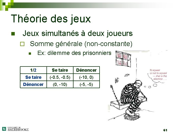 Théorie des jeux n Jeux simultanés à deux joueurs ¨ Somme générale (non-constante) n