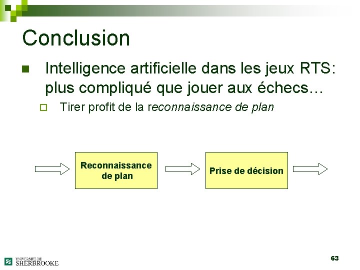 Conclusion n Intelligence artificielle dans les jeux RTS: plus compliqué que jouer aux échecs…