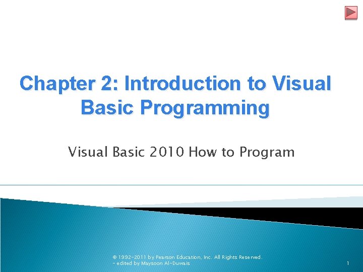 Chapter 2: Introduction to Visual Basic Programming Visual Basic 2010 How to Program ©