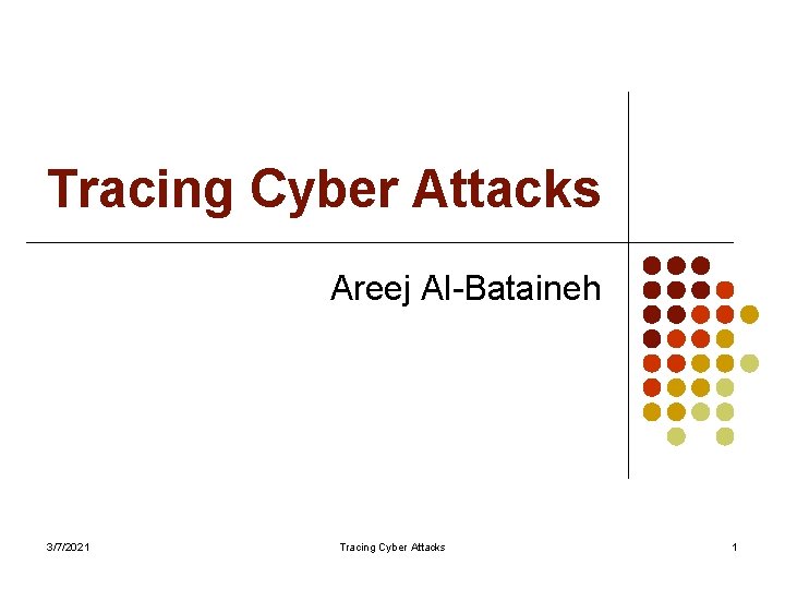 Tracing Cyber Attacks Areej Al-Bataineh 3/7/2021 Tracing Cyber Attacks 1 