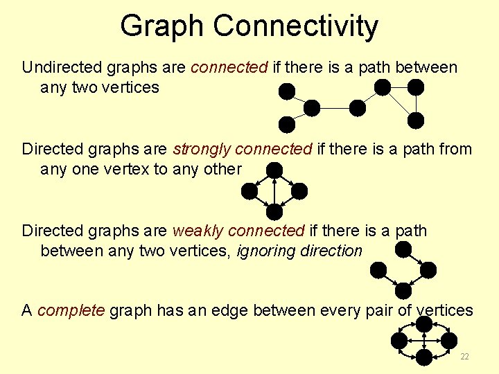 Graph Connectivity Undirected graphs are connected if there is a path between any two