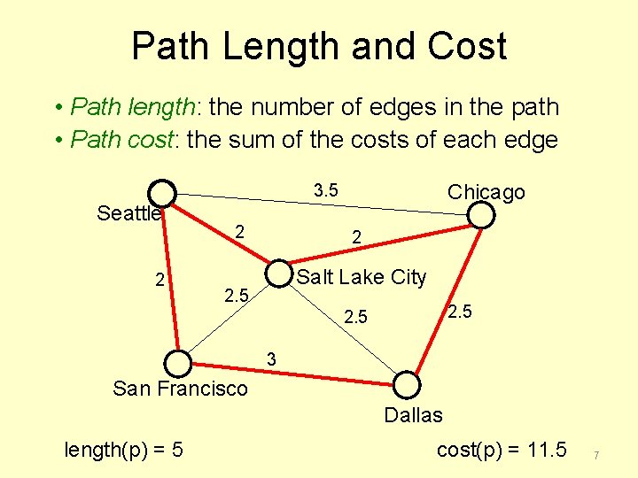 Path Length and Cost • Path length: the number of edges in the path