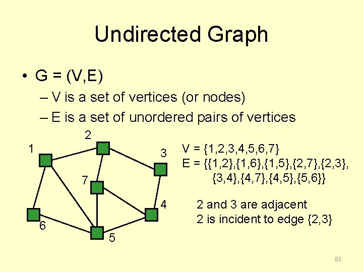 Undirected Graph • G = (V, E) – V is a set of vertices