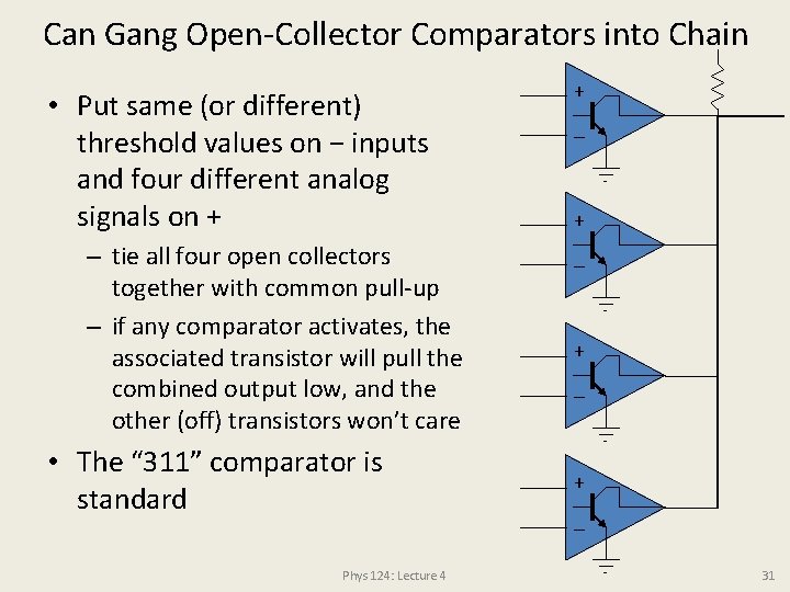Can Gang Open-Collector Comparators into Chain • Put same (or different) threshold values on
