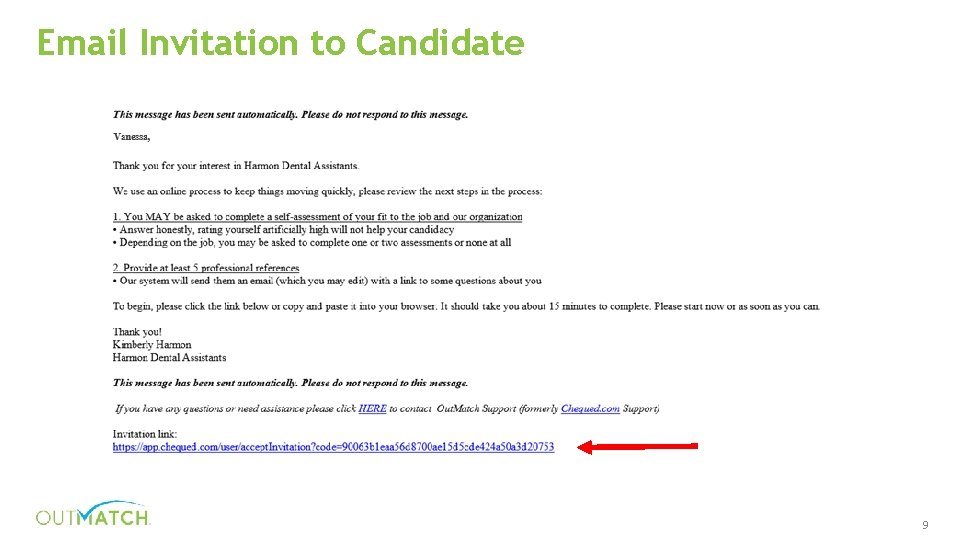 Email Invitation to Candidate 9 