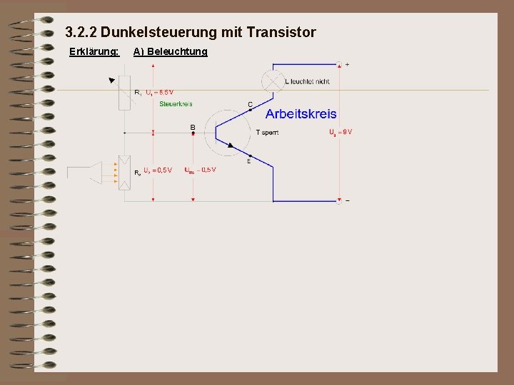 3. 2. 2 Dunkelsteuerung mit Transistor Erklärung: A) Beleuchtung 