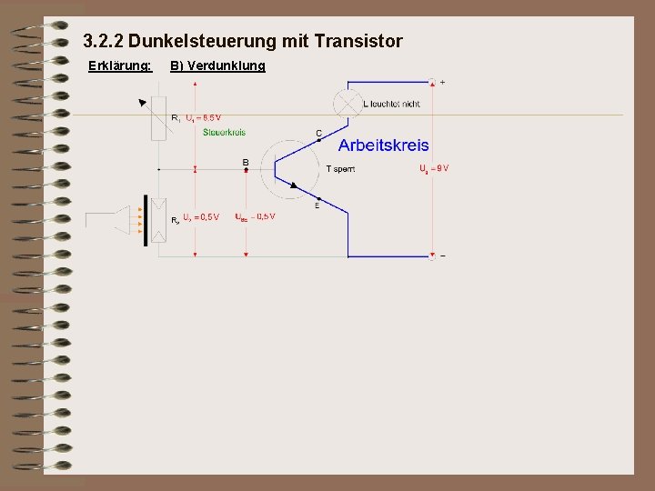 3. 2. 2 Dunkelsteuerung mit Transistor Erklärung: B) Verdunklung 