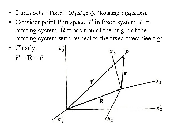  • 2 axis sets: “Fixed”: (x 1, x 2, x 3), “Rotating”: (x