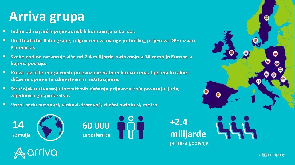 Arriva grupa § Jedna od najvećih prijevozničkih kompanija u Europi. § Dio Deutsche Bahn