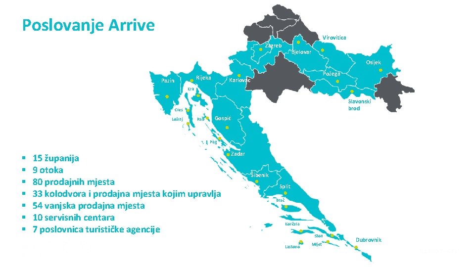 Poslovanje Arrive Virovitica Zagreb Bjelovar Osijek Rijeka Pazin Požega Karlovac Krk Slavonski brod Cres