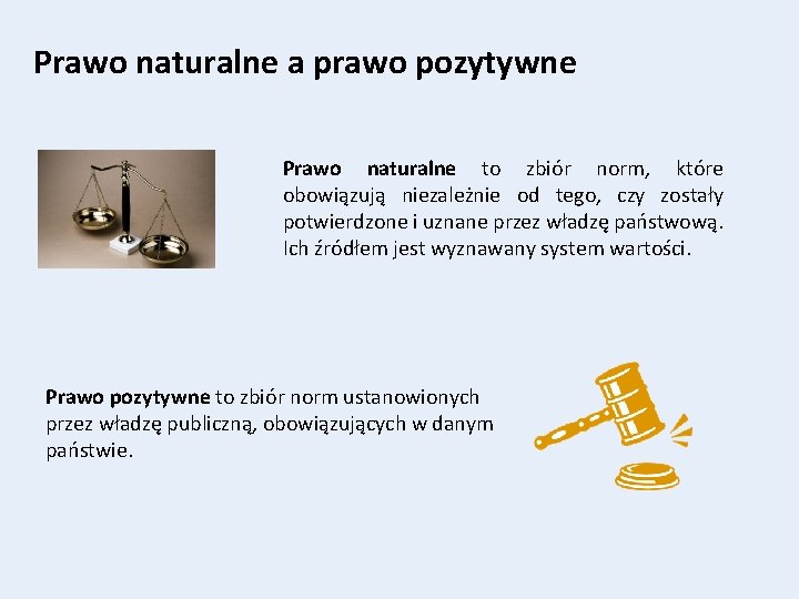 Prawo naturalne a prawo pozytywne Prawo naturalne to zbiór norm, które obowiązują niezależnie od