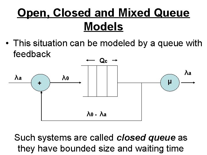 Open, Closed and Mixed Queue Models • This situation can be modeled by a