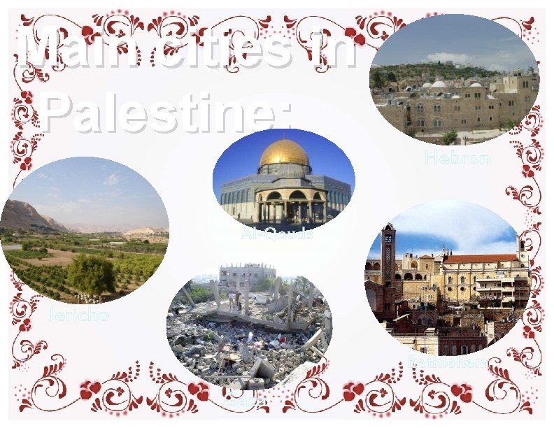 Main cities in Palestine: Hebron Al-Qouds Jericho Bethlehem Gaza Main cities in Palestine: Hebron Al-Qouds Jericho Bethlehem Gaza