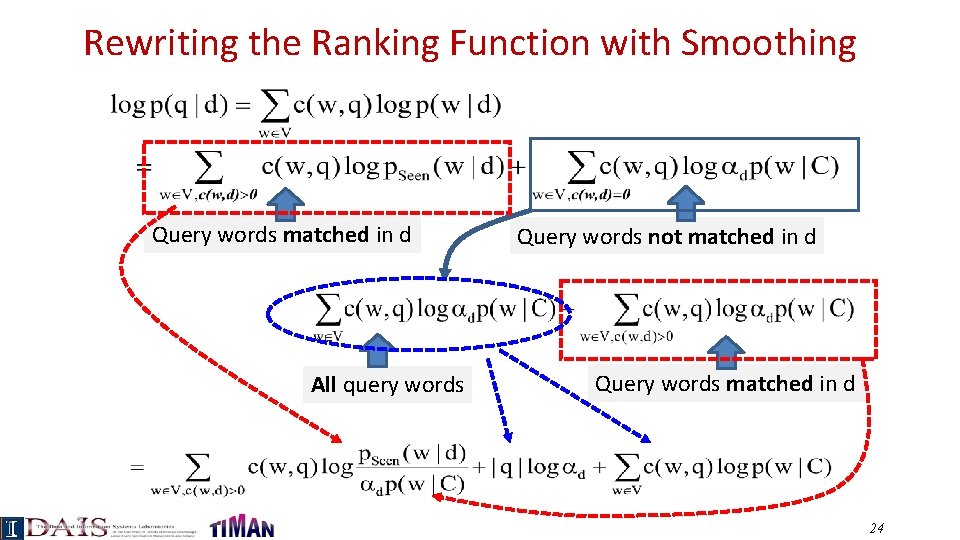Rewriting the Ranking Function with Smoothing Query words matched in d All query words