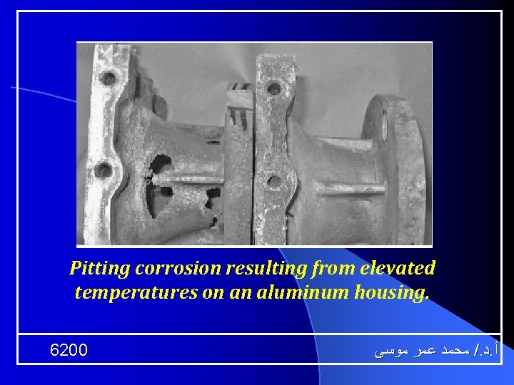 Pitting corrosion resulting from elevated temperatures on an aluminum housing. 6200 ﻣﺤﻤﺪ ﻋﻤﺮ ﻣﻮﺳﻰ