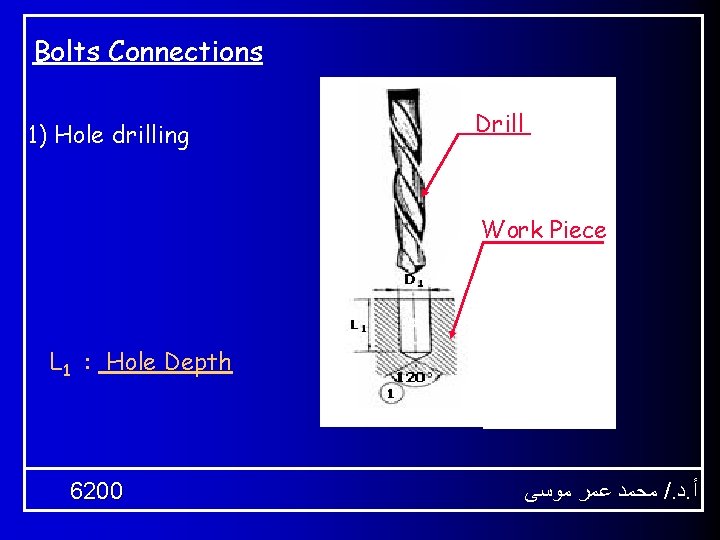 Bolts Connections 1) Hole drilling Drill Work Piece L 1 : Hole Depth 6200