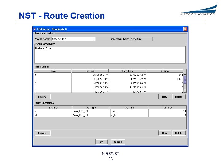 NST - Route Creation NIRS/NST 19 