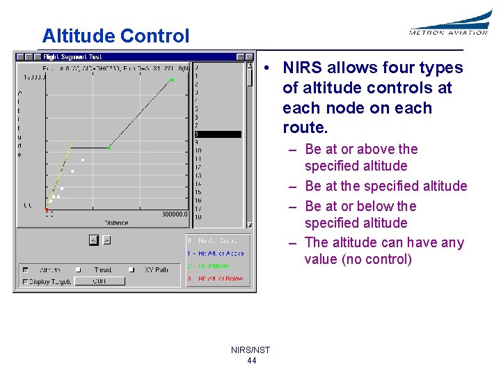 Altitude Control • NIRS allows four types of altitude controls at each node on