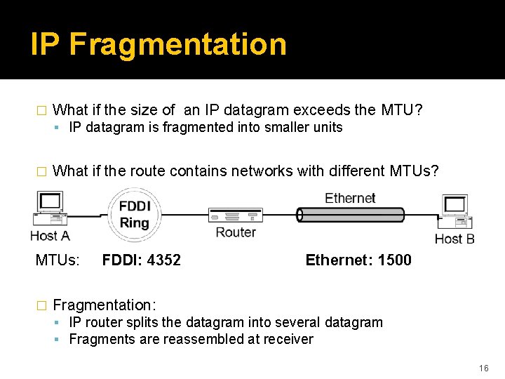 IP Fragmentation � What if the size of an IP datagram exceeds the MTU?