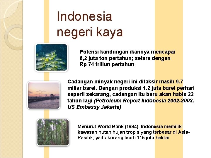 Indonesia negeri kaya Potensi kandungan ikannya mencapai 6, 2 juta ton pertahun; setara dengan