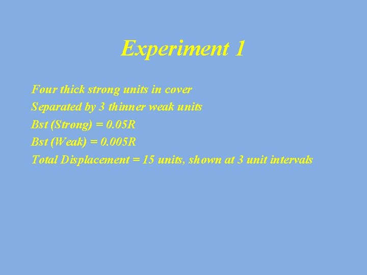 Experiment 1 Four thick strong units in cover Separated by 3 thinner weak units