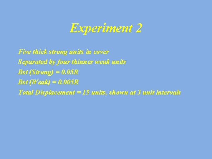 Experiment 2 Five thick strong units in cover Separated by four thinner weak units