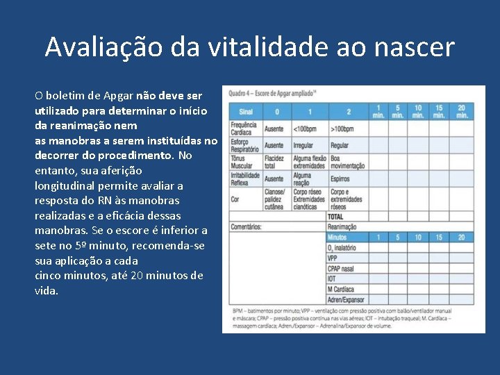 Avaliação da vitalidade ao nascer O boletim de Apgar não deve ser utilizado para