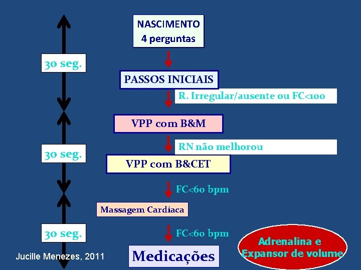 NASCIMENTO 4 perguntas 30 seg. PASSOS INICIAIS R. Irregular/ausente ou FC<100 VPP com B&M