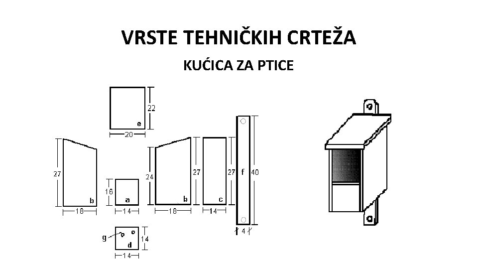 VRSTE TEHNIČKIH CRTEŽA KUĆICA ZA PTICE 