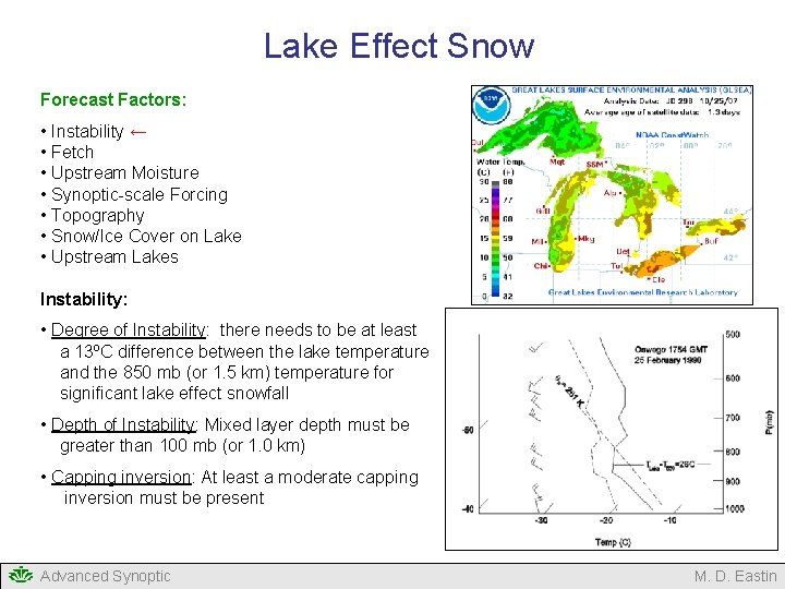 Lake Effect Snow Forecast Factors: • Instability ← • Fetch • Upstream Moisture • Lake Effect Snow Forecast Factors: • Instability ← • Fetch • Upstream Moisture •