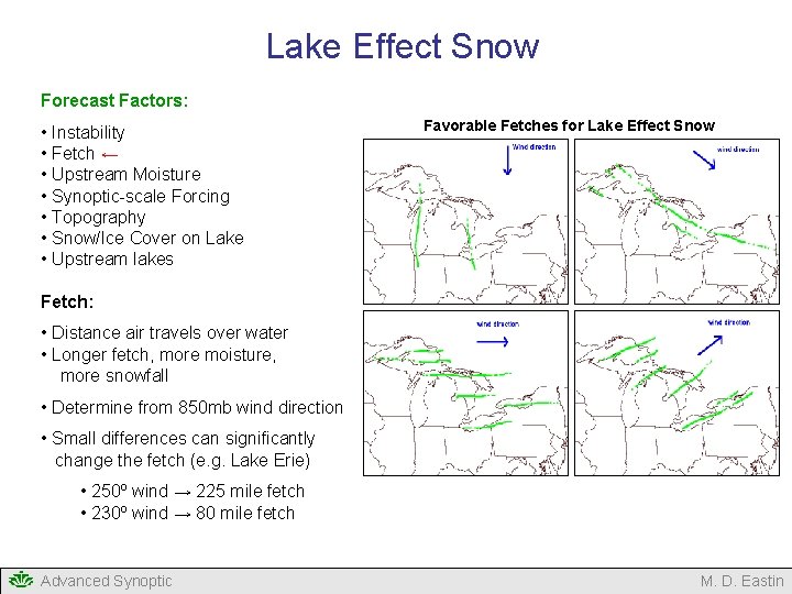 Lake Effect Snow Forecast Factors: • Instability • Fetch ← • Upstream Moisture • Lake Effect Snow Forecast Factors: • Instability • Fetch ← • Upstream Moisture •