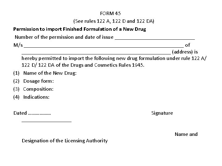  FORM 45 (See rules 122 A, 122 D and 122 DA) Permission to