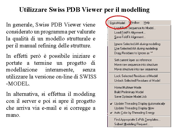 Utilizzare Swiss PDB Viewer per il modelling In generale, Swiss PDB Viewer viene considerato