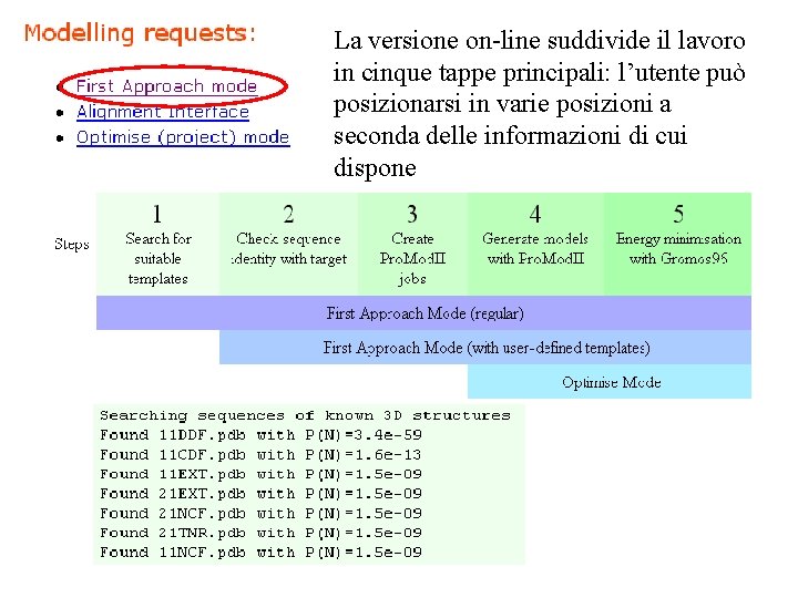 La versione on-line suddivide il lavoro in cinque tappe principali: l’utente può posizionarsi in