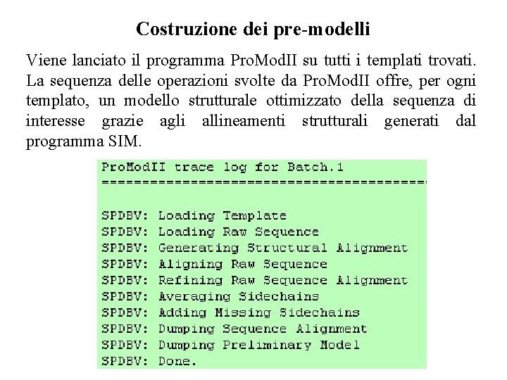 Costruzione dei pre-modelli Viene lanciato il programma Pro. Mod. II su tutti i templati