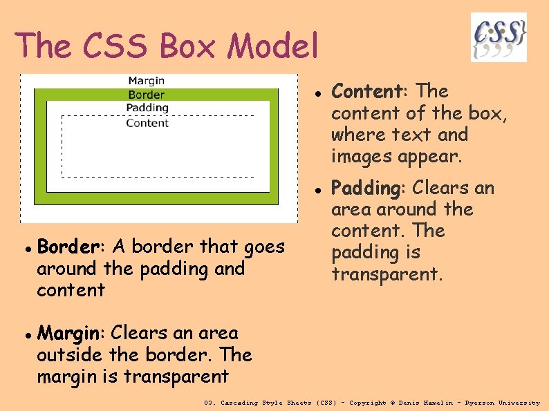 The CSS Box Model Border: A border that goes around the padding and content