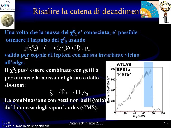 Risalire la catena di decadimento Una volta che la massa del 01 e’ conosciuta, Risalire la catena di decadimento Una volta che la massa del 01 e’ conosciuta,