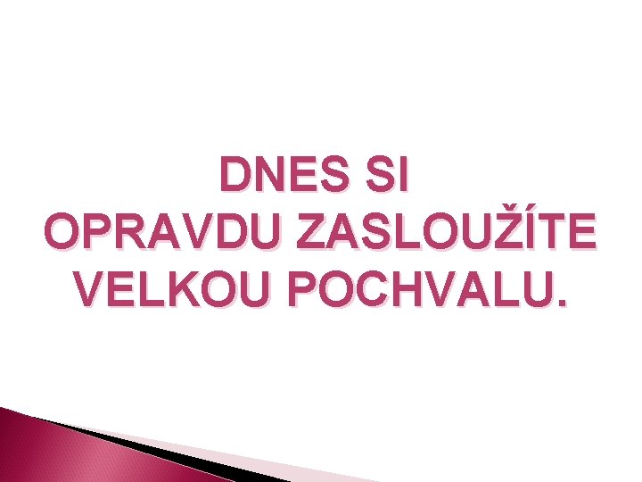 DNES SI OPRAVDU ZASLOUŽÍTE VELKOU POCHVALU. 