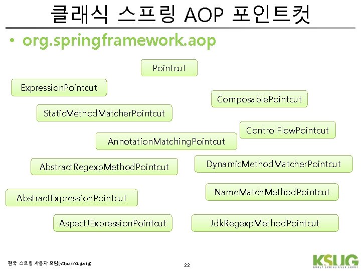 클래식 스프링 AOP 포인트컷 • org. springframework. aop Pointcut Expression. Pointcut Composable. Pointcut Static.