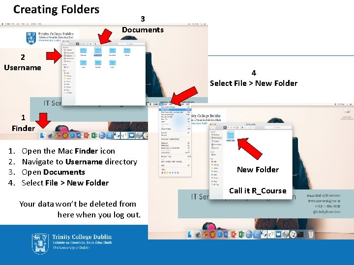 Creating Folders 3 Documents 2 Username 4 Select File > New Folder 1 Finder