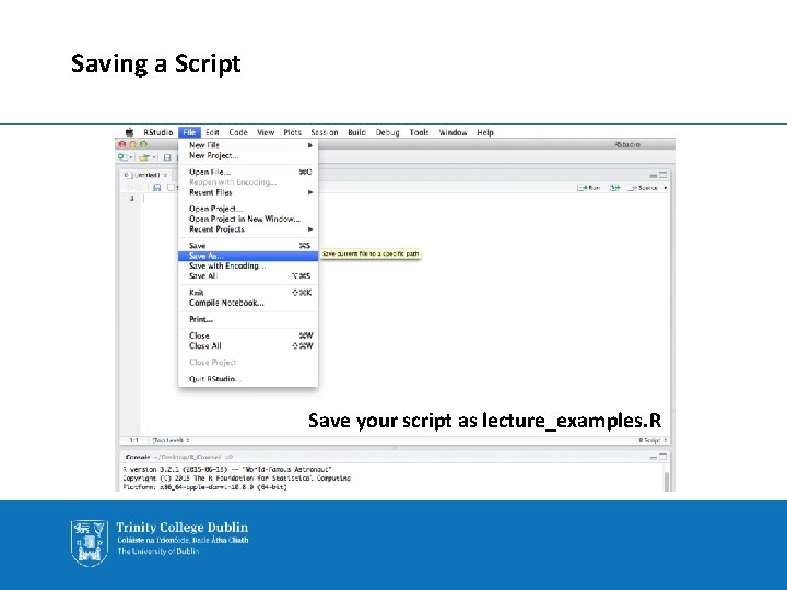 Saving a Script Save your script as lecture_examples. R 