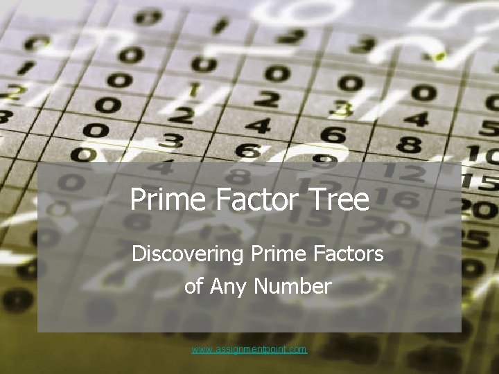 Prime Factor Tree Discovering Prime Factors of Any Number www. assignmentpoint. com 