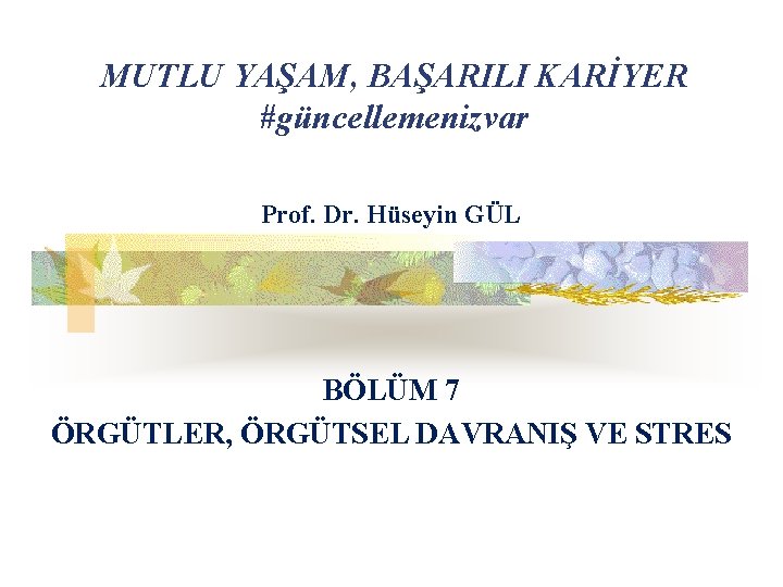 MUTLU YAŞAM, BAŞARILI KARİYER #güncellemenizvar Prof. Dr. Hüseyin GÜL BÖLÜM 7 ÖRGÜTLER, ÖRGÜTSEL DAVRANIŞ