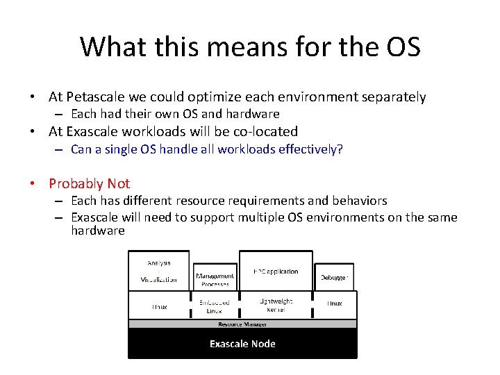 What this means for the OS • At Petascale we could optimize each environment
