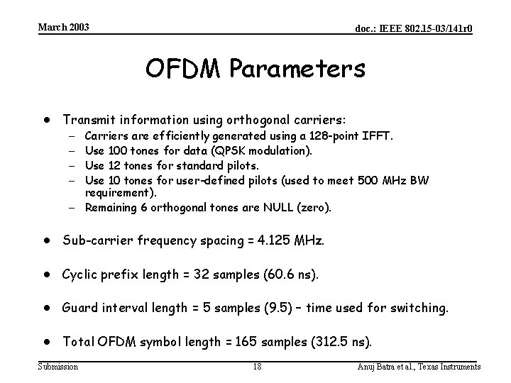 March 2003 doc. : IEEE 802. 15 -03/141 r 0 OFDM Parameters · Transmit