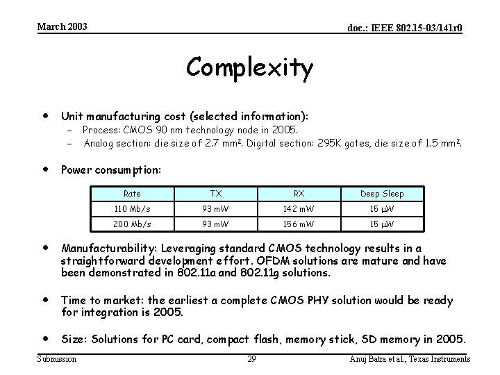 March 2003 doc. : IEEE 802. 15 -03/141 r 0 Complexity · Unit manufacturing