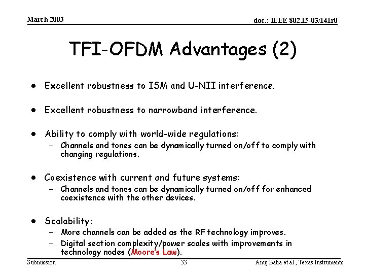 March 2003 doc. : IEEE 802. 15 -03/141 r 0 TFI-OFDM Advantages (2) ·