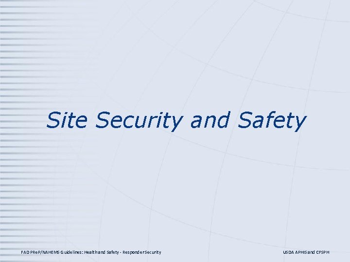 Site Security and Safety FAD PRe. P/NAHEMS Guidelines: Health and Safety - Responder Security