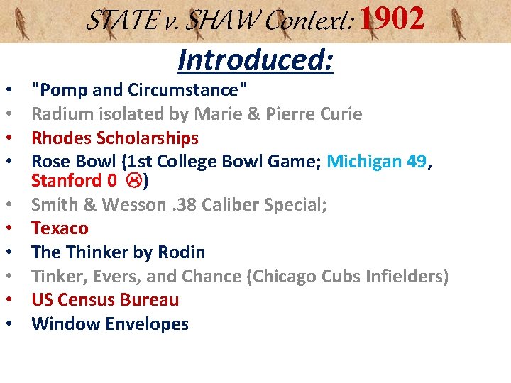 STATE v. SHAW Context: 1902 • • • Introduced: "Pomp and Circumstance" Radium isolated