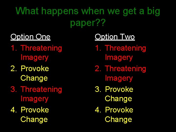 What happens when we get a big paper? ? Option One 1. Threatening Imagery What happens when we get a big paper? ? Option One 1. Threatening Imagery